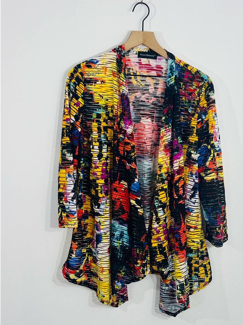 Travel Elements Slightly Sheer Colorful Open Front Light Weight Cardigan Sz M